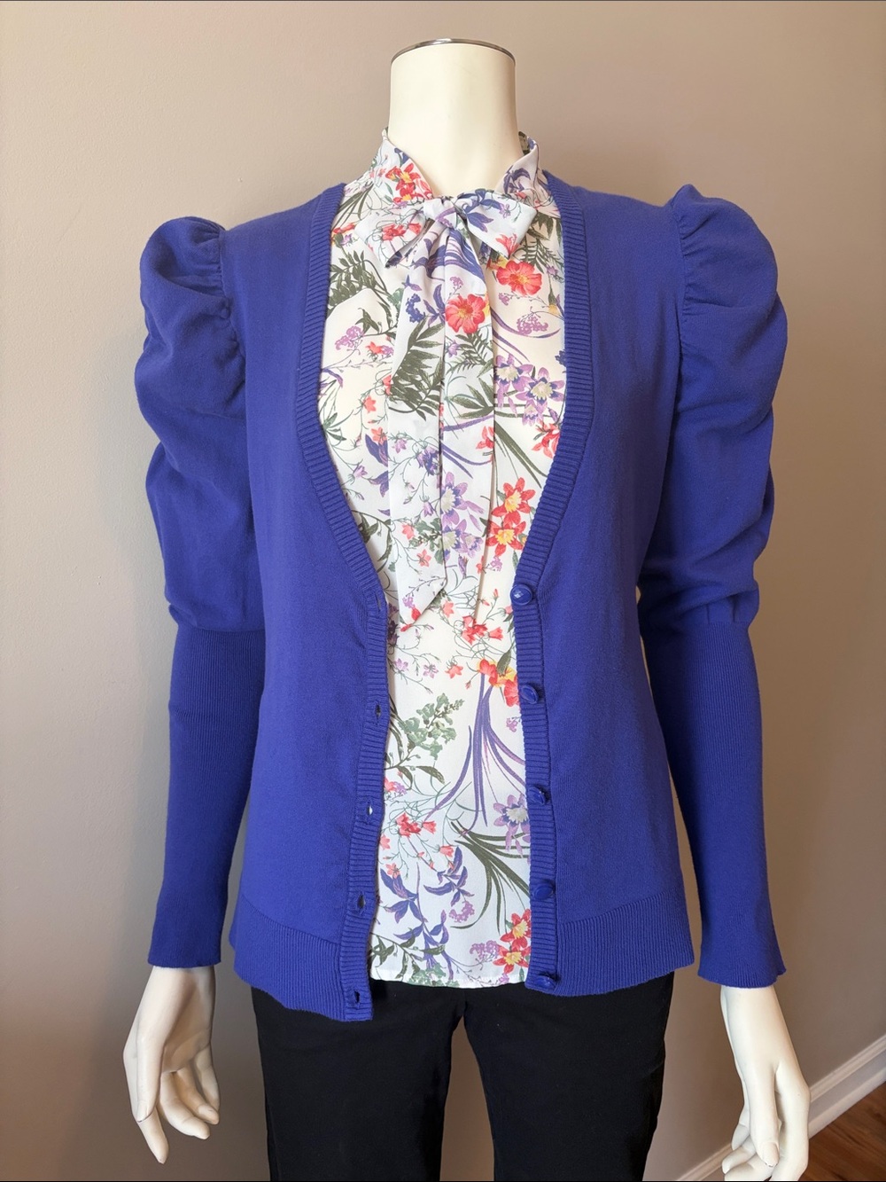 BISOU BISOU Puff Long Sleeve Purple Cardigan